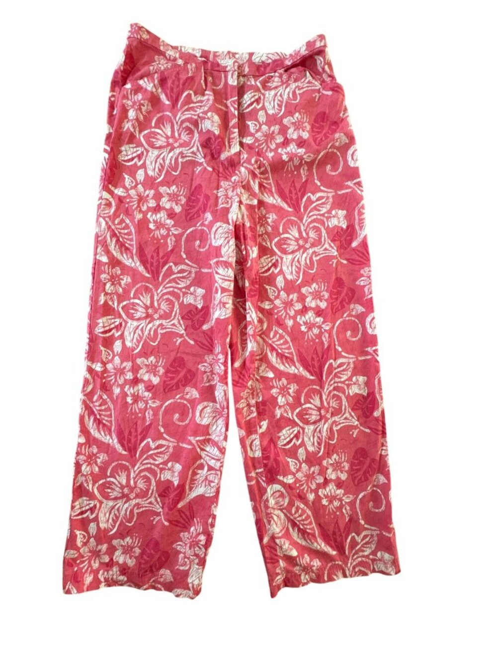 Talbots Floral Print Stretch Ankle Pants Size 6 Pink White Cotton Blend Coastal